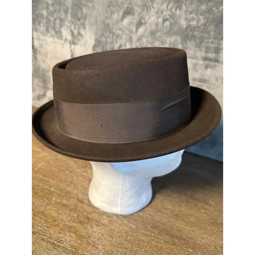 Vintage 1960s Richman Brothers Pork Pie Hat 7 1/4 Brown Felt Telescope Crown 60s